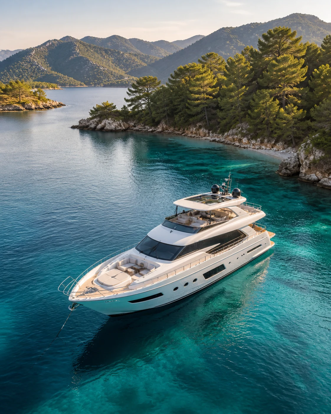 Yacht anchored in a Göcek bay