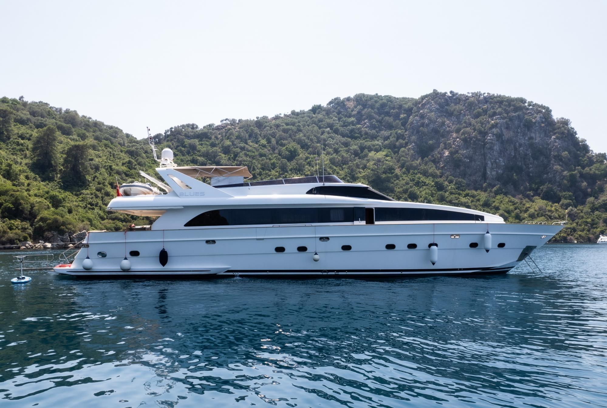 A yacht anchored in a turquoise bay near Göcek